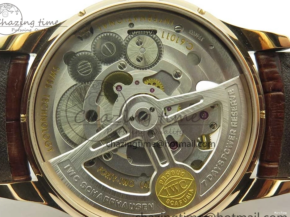MIROTIME 0209 Portuguese Tourbillon IW504602 RG ZF Best Edition White Dial on Brown Leather Strap Stretchable 7178